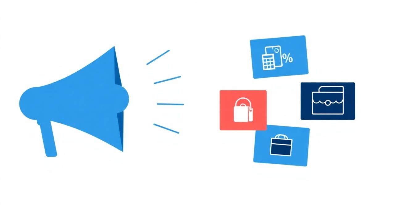 Megaphone broadcasting offers, events, and product cards