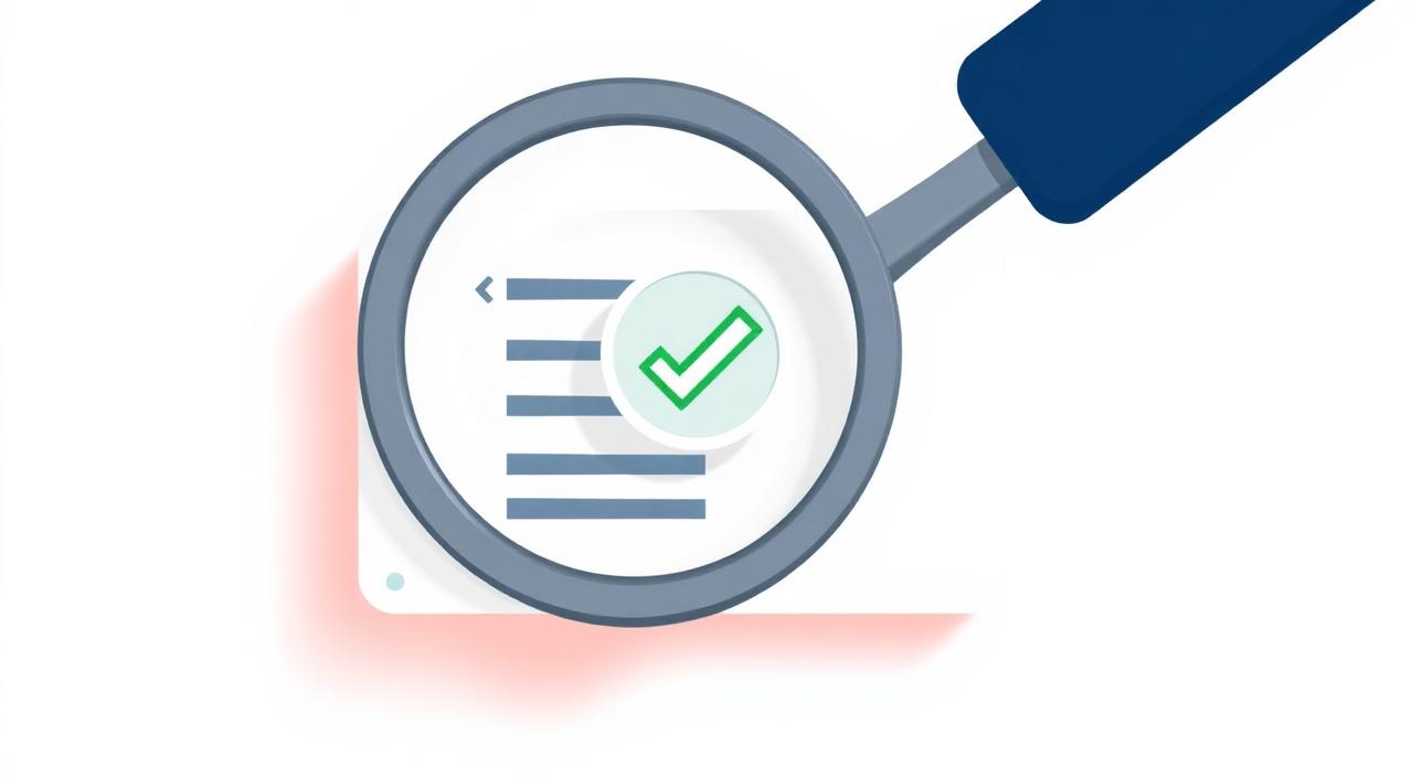 Magnifying glass over a JSON snippet with a green check mark